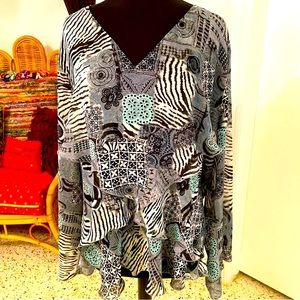 Belissimo Long Sleeve Zebra in Print Lightweight Blouse! New! 3X